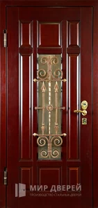 Кованная остекленная входная дверь усиленная №5 внутренняя - фото